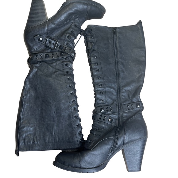 Graceland Studded Knee High Black Biker 